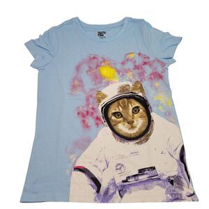 Spotted Zebra Girls Astronaut Cat Print Short-Sleeve T-Shirts Blue X-Large(12)